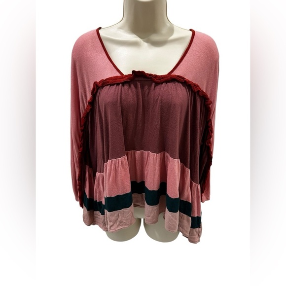 Meadow Rue Anthropologie Mina Colour Block Ruffle Top, Pink-***READ*** - Picture 4 of 9